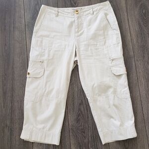 Lauren Ralph Lauren Cropped Cargo Pants Women Size 4P Beige Tan 100% Cotton